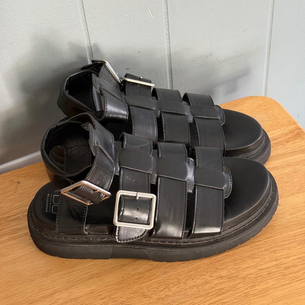 Womens 7 Black Chunky Platform Fisherman Gladiator Sandal Goth Grunge Dark Y2K